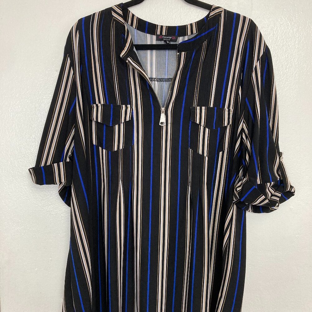 Cocomo 3X Striped Half-Zip Tunic Blouse